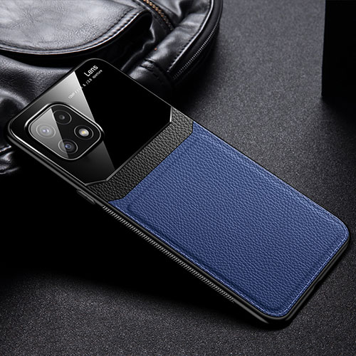 Soft Silicone Gel Leather Snap On Case Cover with Magnetic FL1 for Samsung Galaxy A22 5G Blue