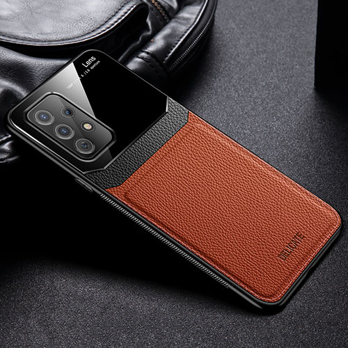 Soft Silicone Gel Leather Snap On Case Cover with Magnetic FL1 for Samsung Galaxy A52s 5G Brown