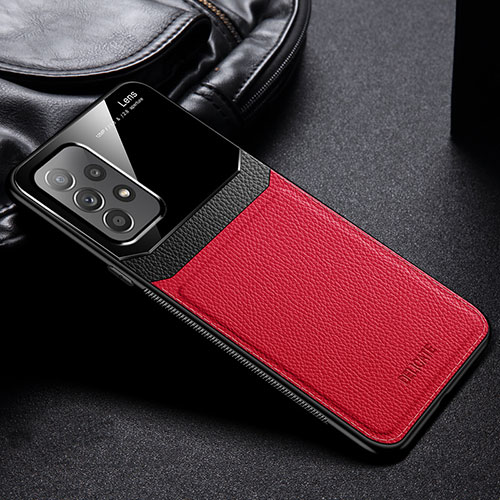 Soft Silicone Gel Leather Snap On Case Cover with Magnetic FL1 for Samsung Galaxy A53 5G Red