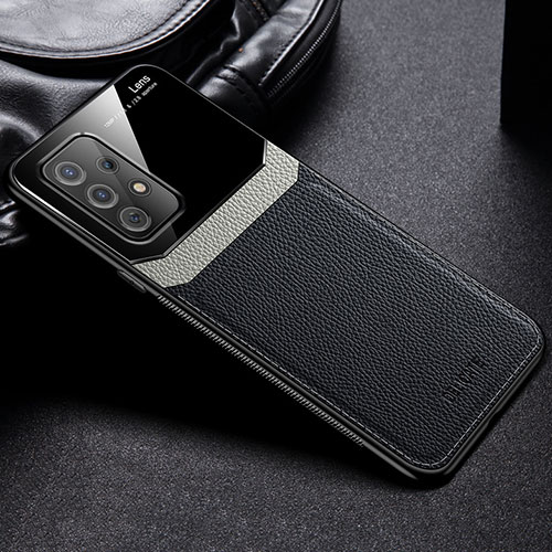 Soft Silicone Gel Leather Snap On Case Cover with Magnetic FL1 for Samsung Galaxy A72 4G Black