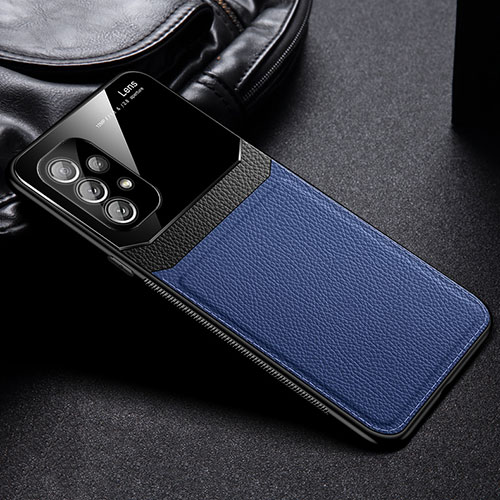 Soft Silicone Gel Leather Snap On Case Cover with Magnetic FL1 for Samsung Galaxy A73 5G Blue