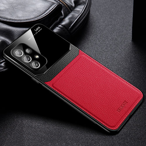 Soft Silicone Gel Leather Snap On Case Cover with Magnetic FL1 for Samsung Galaxy A73 5G Red
