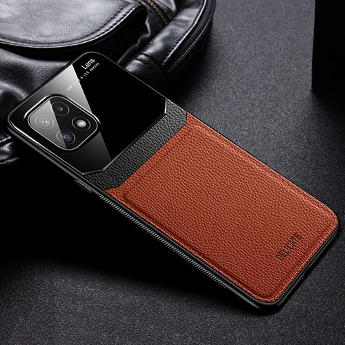 Soft Silicone Gel Leather Snap On Case Cover with Magnetic FL1 for Samsung Galaxy F42 5G Brown