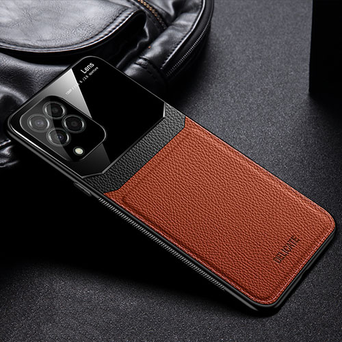 Soft Silicone Gel Leather Snap On Case Cover with Magnetic FL1 for Samsung Galaxy M53 5G Brown