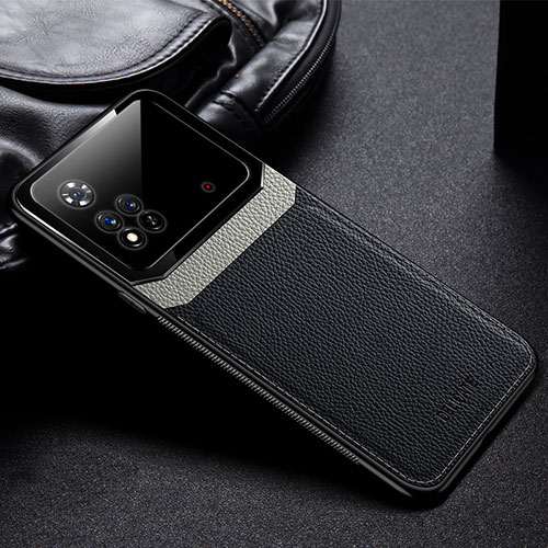 Soft Silicone Gel Leather Snap On Case Cover with Magnetic FL1 for Xiaomi Poco M4 Pro 4G Black