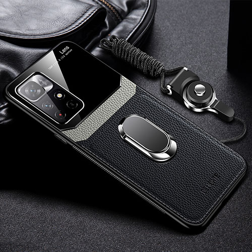 Soft Silicone Gel Leather Snap On Case Cover with Magnetic FL2 for Xiaomi Poco M4 Pro 5G Black
