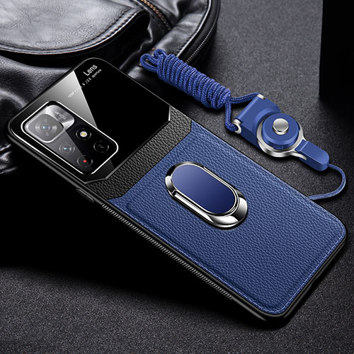 Soft Silicone Gel Leather Snap On Case Cover with Magnetic FL2 for Xiaomi Poco M4 Pro 5G Blue