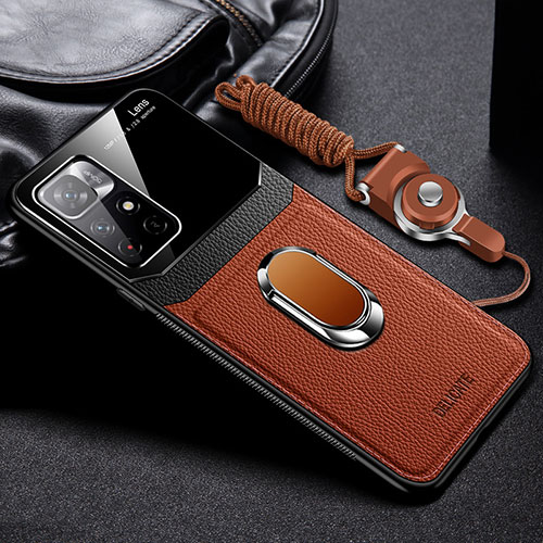 Soft Silicone Gel Leather Snap On Case Cover with Magnetic FL2 for Xiaomi Poco M4 Pro 5G Brown