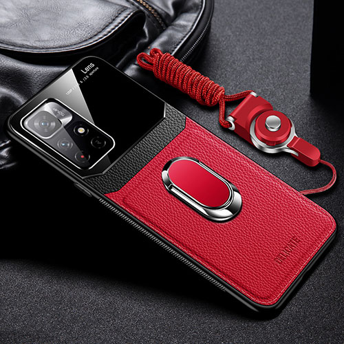 Soft Silicone Gel Leather Snap On Case Cover with Magnetic FL2 for Xiaomi Poco M4 Pro 5G Red