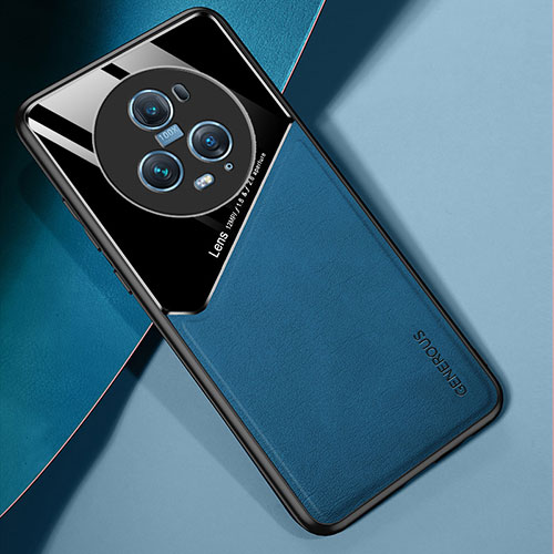 Soft Silicone Gel Leather Snap On Case Cover with Magnetic for Huawei Honor Magic5 Pro 5G Blue