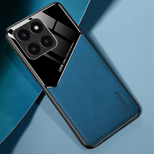 Soft Silicone Gel Leather Snap On Case Cover with Magnetic for Huawei Honor X6a Blue