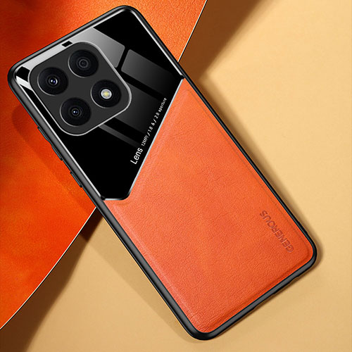 Soft Silicone Gel Leather Snap On Case Cover with Magnetic for Huawei Honor X8a 4G Orange