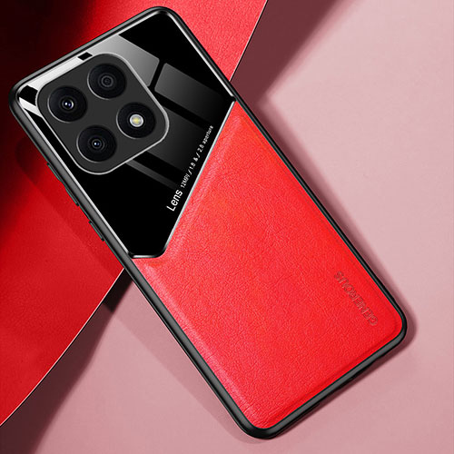 Soft Silicone Gel Leather Snap On Case Cover with Magnetic for Huawei Honor X8a 4G Red