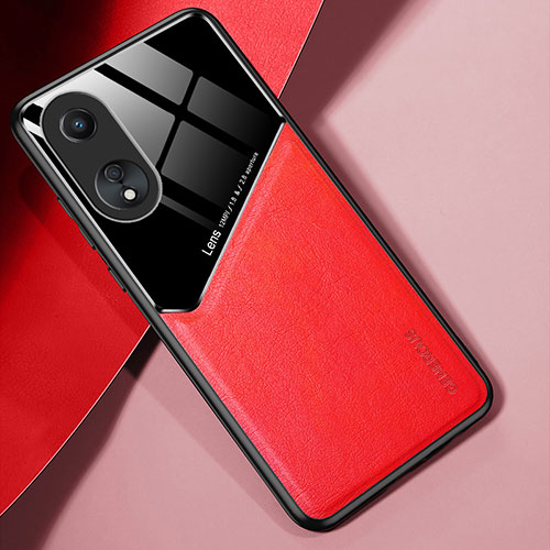 Soft Silicone Gel Leather Snap On Case Cover with Magnetic for Oppo A18 Red