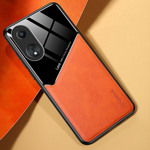 Soft Silicone Gel Leather Snap On Case Cover with Magnetic for Oppo A38 Orange