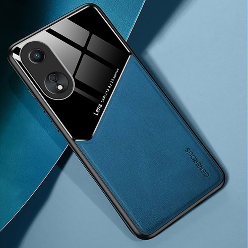 Soft Silicone Gel Leather Snap On Case Cover with Magnetic for Oppo A58 4G Blue