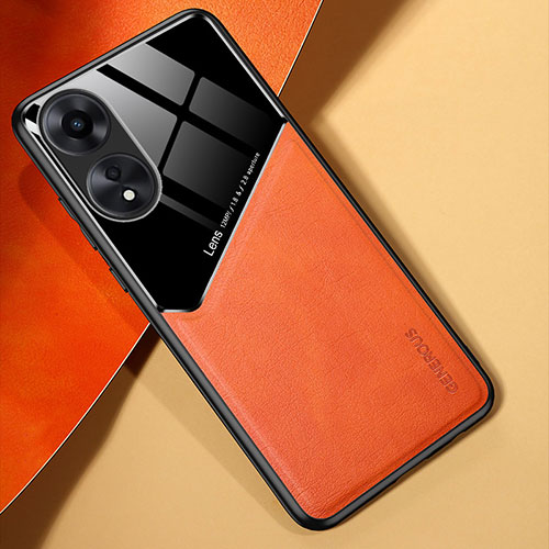 Soft Silicone Gel Leather Snap On Case Cover with Magnetic for Oppo A78 4G Orange