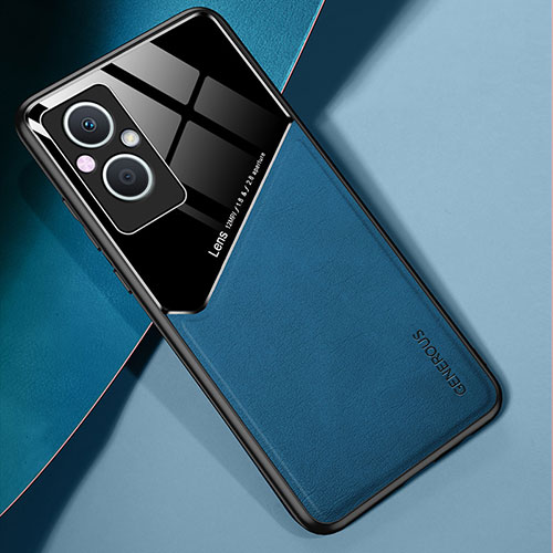 Soft Silicone Gel Leather Snap On Case Cover with Magnetic for Oppo A96 5G Blue