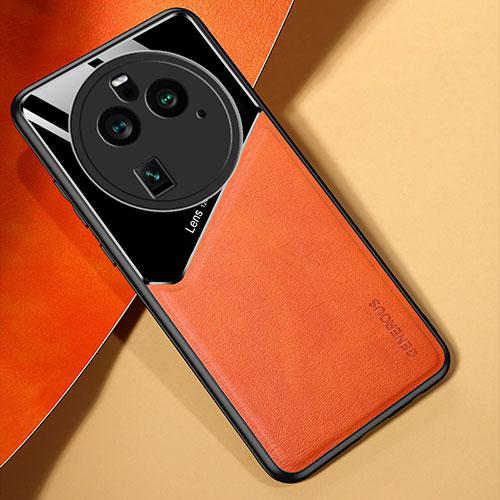 Soft Silicone Gel Leather Snap On Case Cover with Magnetic for Oppo Find X6 5G Orange