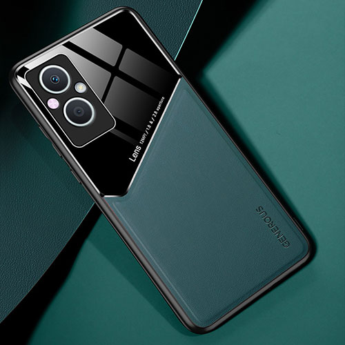 Soft Silicone Gel Leather Snap On Case Cover with Magnetic for Oppo Reno8 Lite 5G Green