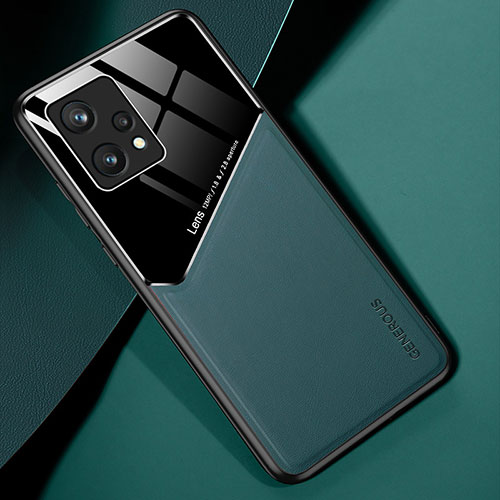 Soft Silicone Gel Leather Snap On Case Cover with Magnetic for Realme 9 Pro+ Plus 5G Green
