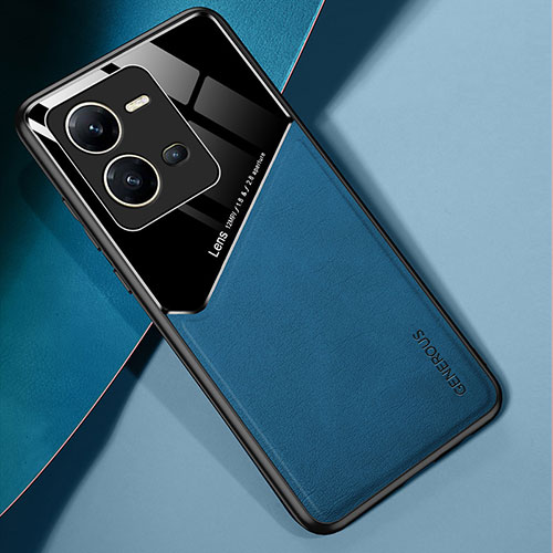 Soft Silicone Gel Leather Snap On Case Cover with Magnetic for Vivo V25e Blue