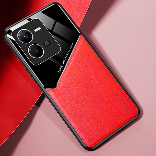 Soft Silicone Gel Leather Snap On Case Cover with Magnetic for Vivo V25e Red