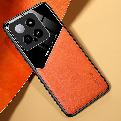 Soft Silicone Gel Leather Snap On Case Cover with Magnetic for Xiaomi Mi 14 Pro 5G Orange