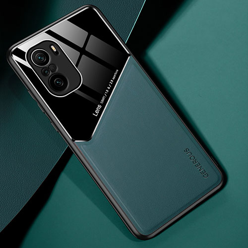 Soft Silicone Gel Leather Snap On Case Cover with Magnetic for Xiaomi Poco F3 5G Green