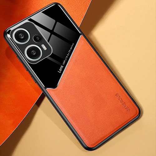 Soft Silicone Gel Leather Snap On Case Cover with Magnetic for Xiaomi Poco F5 5G Orange