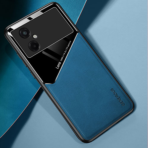 Soft Silicone Gel Leather Snap On Case Cover with Magnetic for Xiaomi Poco M4 5G Blue