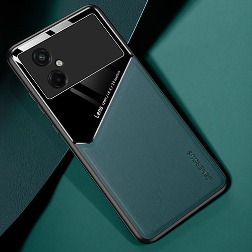 Soft Silicone Gel Leather Snap On Case Cover with Magnetic for Xiaomi Poco M4 5G Green