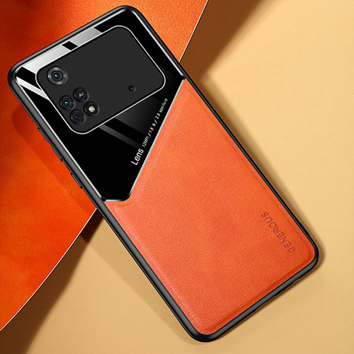 Soft Silicone Gel Leather Snap On Case Cover with Magnetic for Xiaomi Poco M4 Pro 4G Orange