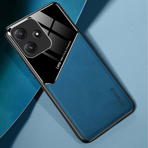 Soft Silicone Gel Leather Snap On Case Cover with Magnetic for Xiaomi Poco M6 Pro 5G Blue