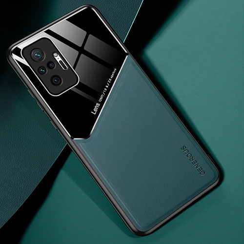 Soft Silicone Gel Leather Snap On Case Cover with Magnetic for Xiaomi Redmi Note 10 Pro 4G Green