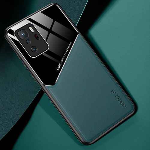 Soft Silicone Gel Leather Snap On Case Cover with Magnetic for Xiaomi Redmi Note 10 Pro 5G Green