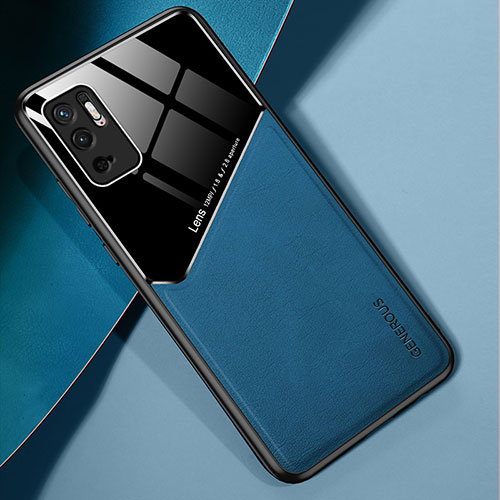 Soft Silicone Gel Leather Snap On Case Cover with Magnetic for Xiaomi Redmi Note 10T 5G Blue