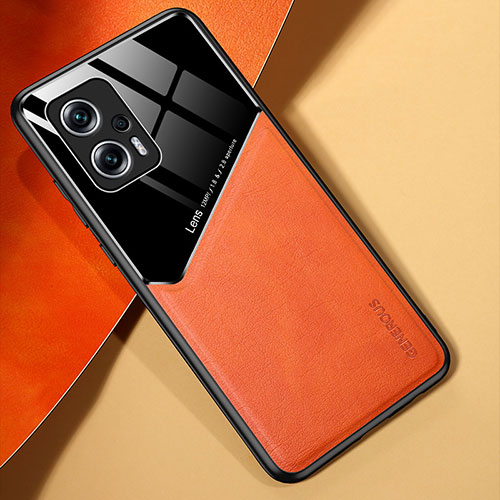 Soft Silicone Gel Leather Snap On Case Cover with Magnetic for Xiaomi Redmi Note 12T Pro 5G Orange