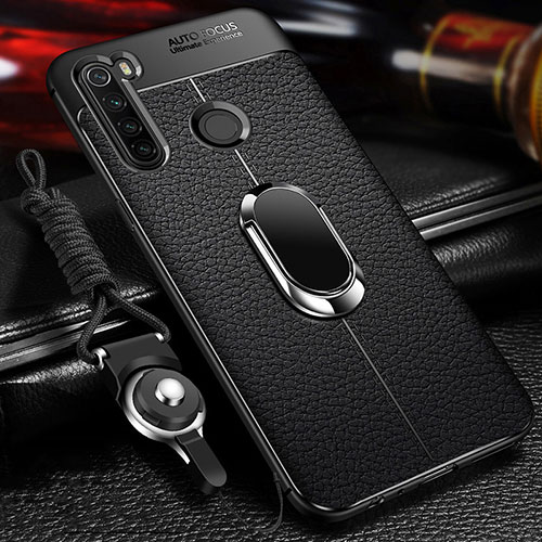 Soft Silicone Gel Leather Snap On Case Cover with Magnetic K01 for Xiaomi Redmi Note 8 (2021) Black