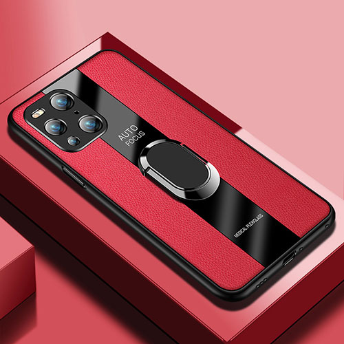 Soft Silicone Gel Leather Snap On Case Cover with Magnetic S01 for Oppo Find X3 5G Red