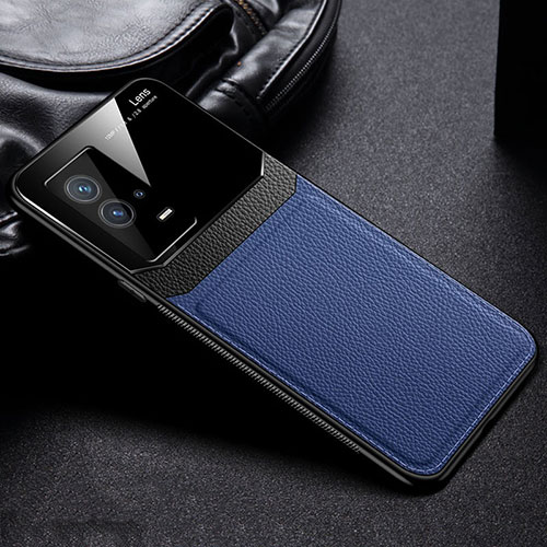 Soft Silicone Gel Leather Snap On Case Cover with Magnetic S01 for Vivo iQOO 8 5G Blue