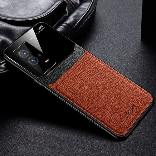 Soft Silicone Gel Leather Snap On Case Cover with Magnetic S01 for Vivo iQOO 8 Pro 5G Brown