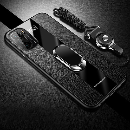 Soft Silicone Gel Leather Snap On Case Cover with Magnetic S01 for Xiaomi Poco F3 5G Black