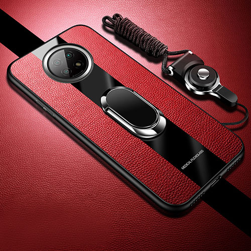 Soft Silicone Gel Leather Snap On Case Cover with Magnetic S01 for Xiaomi Redmi Note 9 5G Red