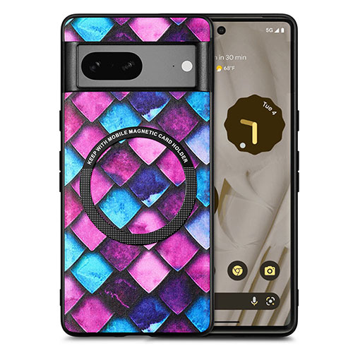 Soft Silicone Gel Leather Snap On Case Cover with Magnetic S01D for Google Pixel 7 5G Purple