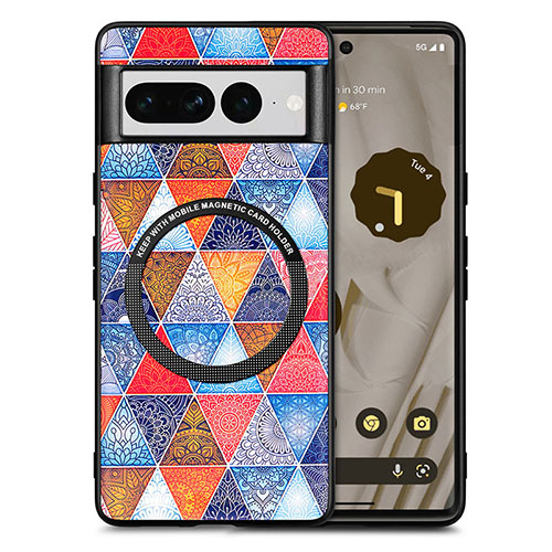 Soft Silicone Gel Leather Snap On Case Cover with Magnetic S01D for Google Pixel 7 Pro 5G Brown