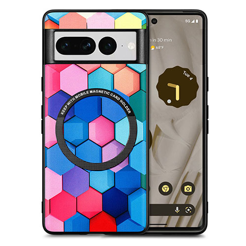 Soft Silicone Gel Leather Snap On Case Cover with Magnetic S01D for Google Pixel 7 Pro 5G Colorful