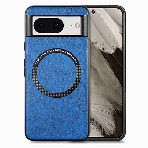 Soft Silicone Gel Leather Snap On Case Cover with Magnetic S01D for Google Pixel 8 5G Blue