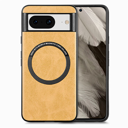 Soft Silicone Gel Leather Snap On Case Cover with Magnetic S01D for Google Pixel 8 5G Light Brown