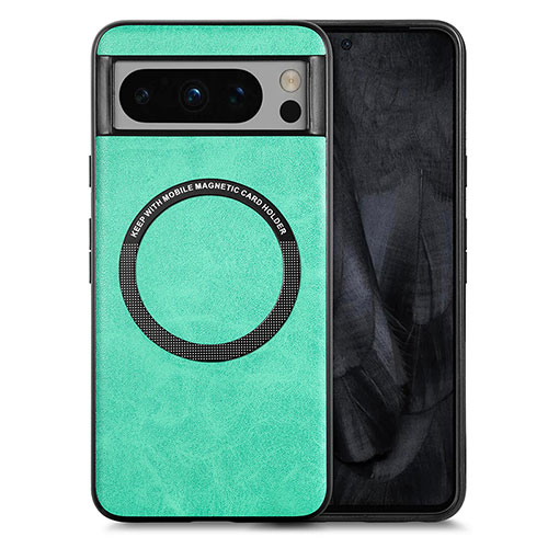 Soft Silicone Gel Leather Snap On Case Cover with Magnetic S01D for Google Pixel 8 Pro 5G Green